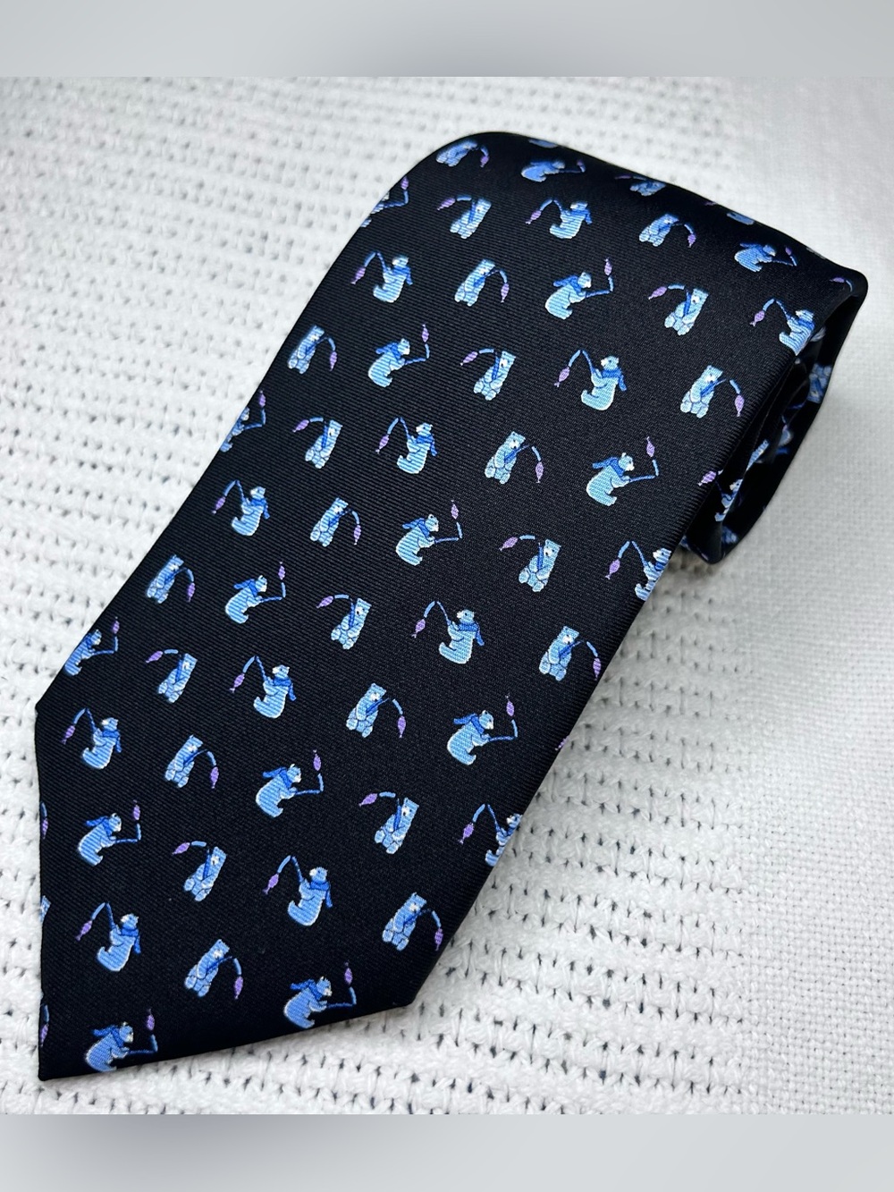 Brooks Brothers Makers and Merchants Polar Bear Fishing Blue Silk Tie